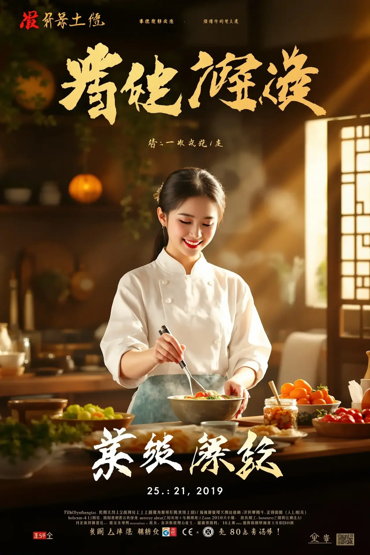 短剧《锦绣食堂》竖版海报，穿越重生题材，现代厨娘穿进古代，一碗汤救活一家酒楼